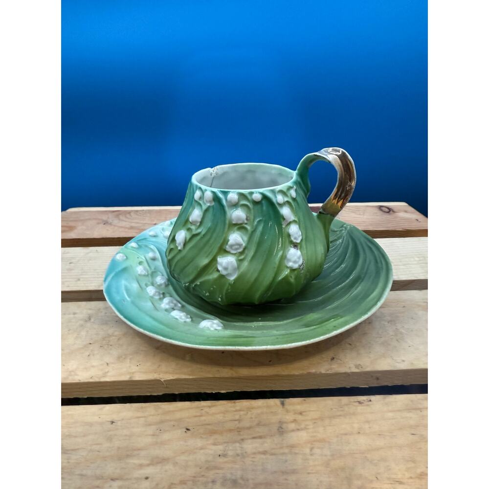 Antique 1901 Art Nouveau Tea Cup and Coaster Set - vintage decor